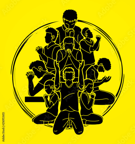 Group of people Praying, Christian praying, Thank you GOD , Prayer composition graphic vector