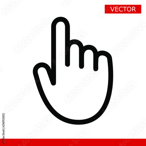 White modern hand cursor with rounded corners pointer icon. Flat version vector illustration