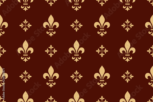 Wallpaper in the style of Baroque. Seamless vector background. Golld and dark brown floral ornament. Graphic pattern for fabric, wallpaper, packaging. Ornate Damask flower ornament