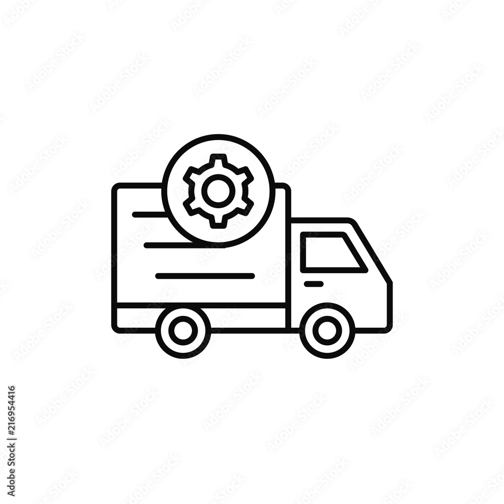 delivery truck gear icon. shipment setting or machine car problem illustration. simple outline vector symbol design. delivery truck gear icon. shipment setting or machine car problem illustration. simple outline vector symbol design.