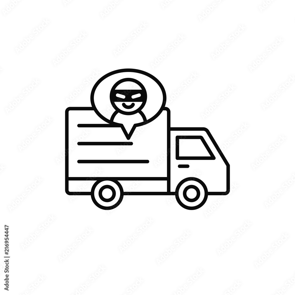 delivery truck thief icon. shipment item robbed by criminal illustration. simple outline vector symbol design. delivery truck thief icon. shipment item robbed by criminal illustration. simple outline vector symbol design.
