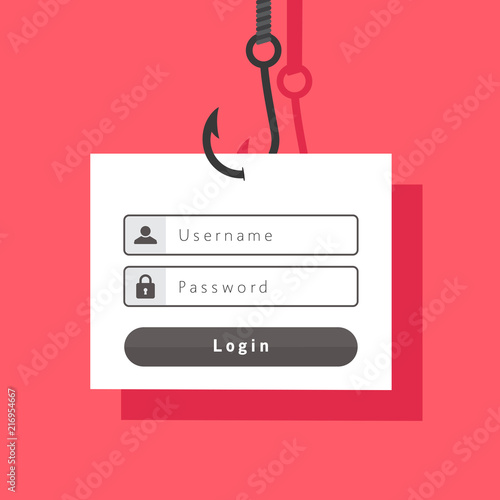 Internet crime phishing sign in account, fishing hook, flat design vector illustration photo