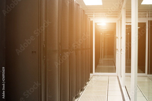 rack server and network in data center room.