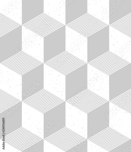 Isometric cubes seamless pattern in retro style. 3d optical illusion background with grainy texture