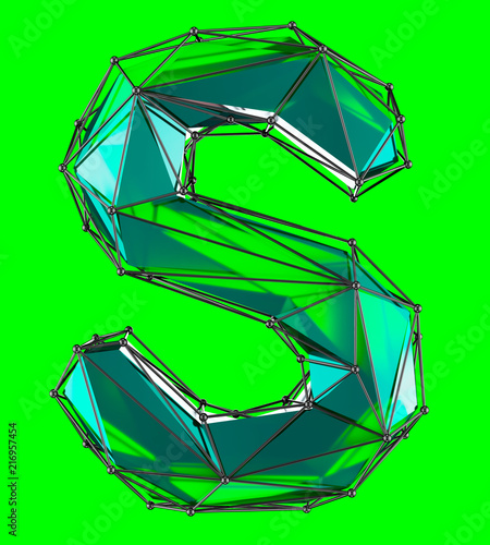 Capital latin letter S in low poly style green color isolated on green background