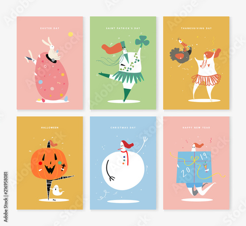 Set of various holiday characters illustration