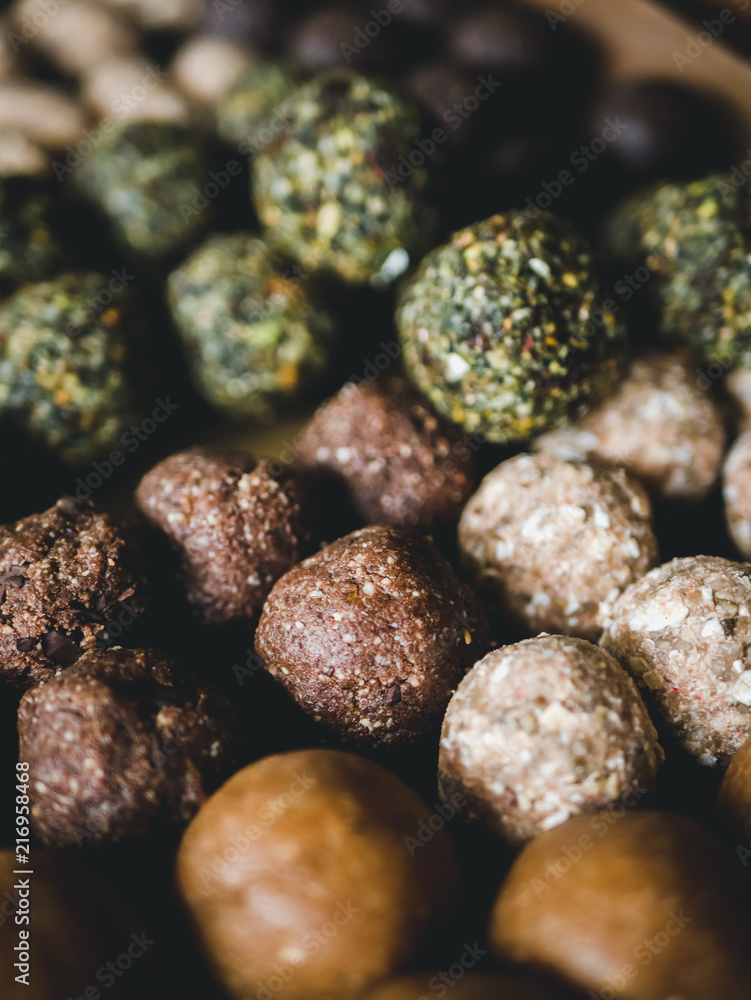 Healthy Dates oatmeal energy balls with green tea, Cocoa, Nuts. Healthy Dates oatmeal energy balls with green tea, Cocoa, Nuts.