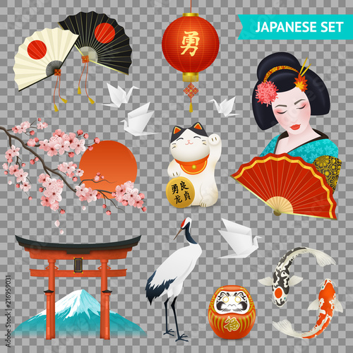 Fototapeta Japanese Symbols Set Transparent 