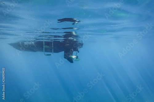 Engine motor boat propeller underwater sea surface