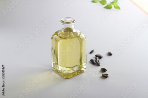 sunflower oil in glass bottle