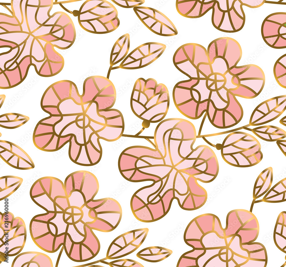 rosy and gold sakura flowers seamless pattern rosy and gold sakura flowers seamless pattern