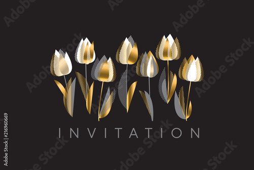 Decorative tulip flowers vector illustration on black