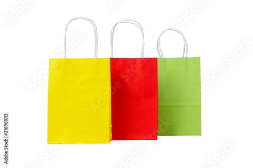 Ecological recycling Set of colored paper shopping bags