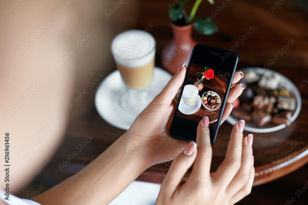 Food Photo On Mobile Phone In Cafe Food Photo On Mobile Phone In Cafe