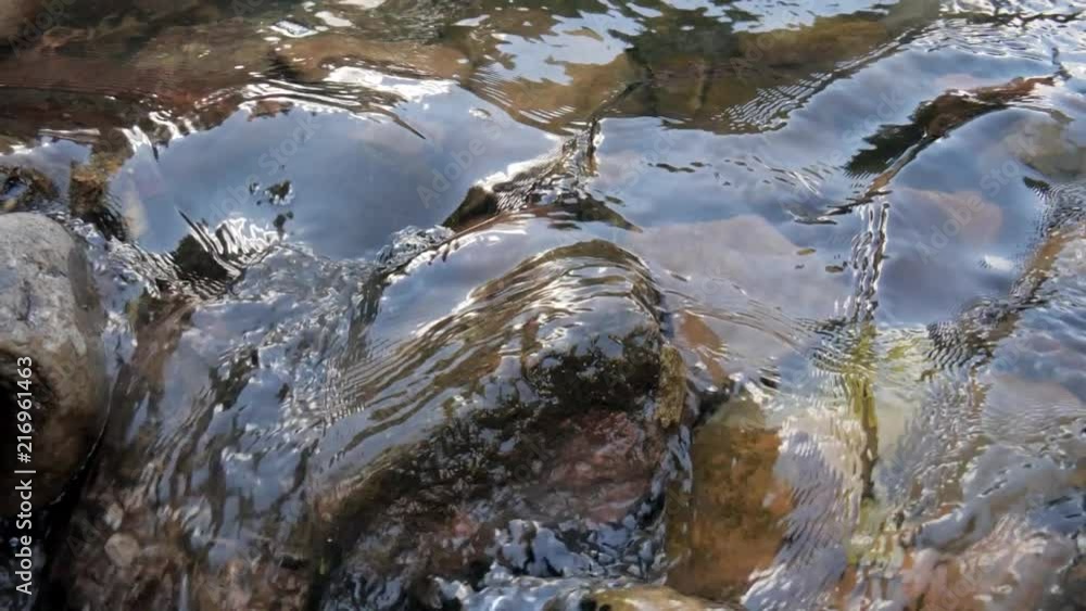 Water flowing over rocks in a stream with a camera move.
Slow motion water flowing over rocks on the bed of a shallow stream. Camera slowly tracks backwards. Water flowing over rocks in a stream with a camera move.
Slow motion water flowing over rocks on the bed of a shallow stream. Camera slowly tracks backwards.