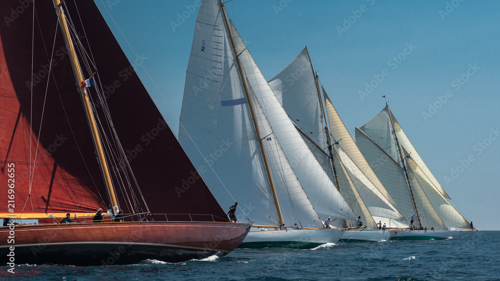 French Riviera - Old sail race start aligned in Antibes Stock Photo ...