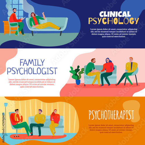 Psychotherapist And Psychologist Banners Set