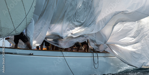 French Riviera - Old sail race in Antibes - people lost in sails