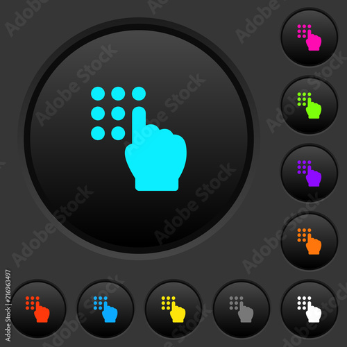 Typing security code dark push buttons with color icons