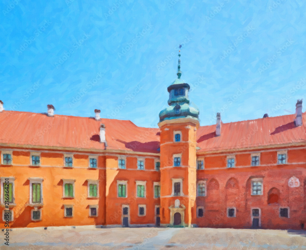 Painting on canvas of the courtyard of the royal castle in Warsaw, Poland
Painting on canvas of the courtyard of the royal castle in Warsaw, Poland