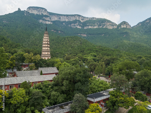 Pizhi Pagoda is main building in Lingyan Temple  which is located in Changqing District  Jinan  near famous Mount Tai. It is built since year 753  and re-built on year 994 and finished on  year 1 057.