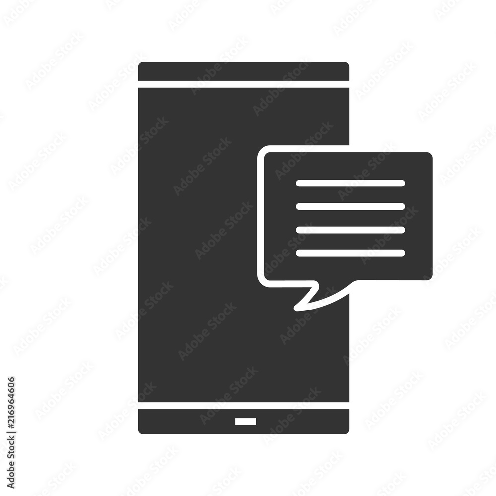 Smartphone with speech bubble glyph icon Smartphone with speech bubble glyph icon