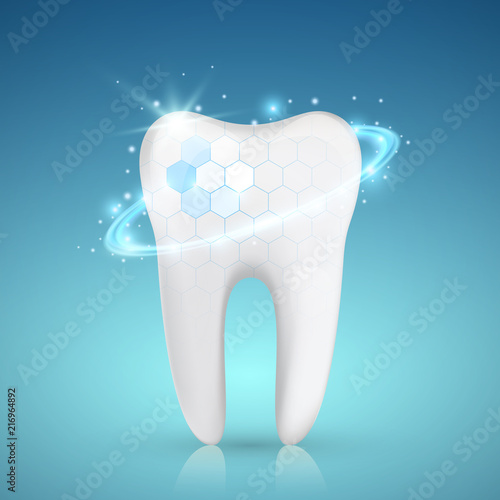 Fototapeta Naklejka Na Ścianę i Meble -  Healthy tooth with glowing effect, teeth whitening concept