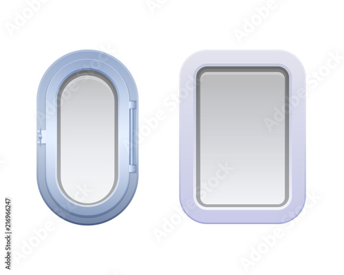 Set of round oval and rectangular windows, portholes.