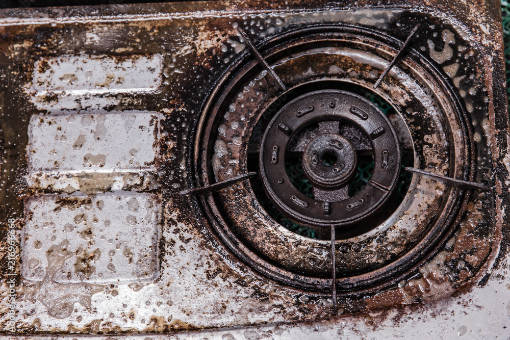 dirty grease oil grungy old gas stove unclean unhealthy kitchen dirty grease oil grungy old gas stove unclean unhealthy kitchen