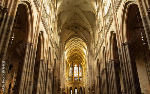the vaults of the temple St. Vitus Cathedral in the Prague of the Czech Republic © Evhen