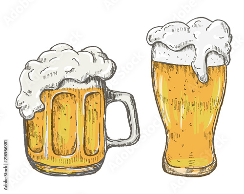 Vector hand drawing beer mug in white background