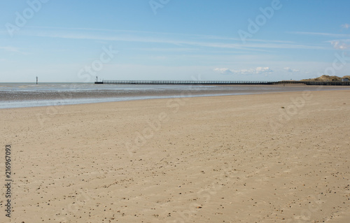 Deserted sandy beach at Littlehampton  Sussex  England