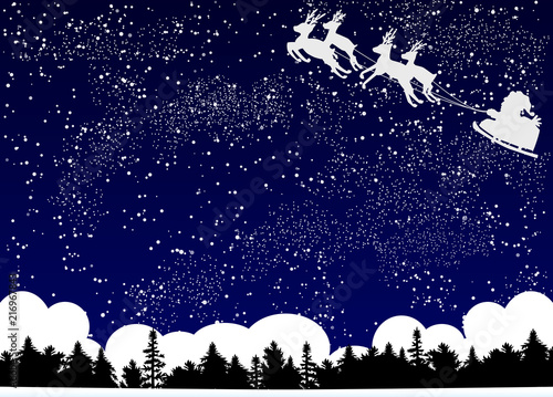 サンタクロース　星空　森