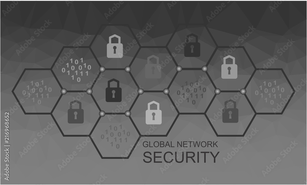 Global network security. Vector polygonal technology concept. 