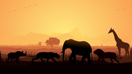 Keuken achterwand Bruin Wild animals silhouette, birds, elephant, deer  © AryanRaj