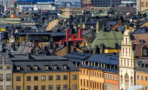 Stockholm cityscape view from above. Stockholm panorama rooftops. Sweden