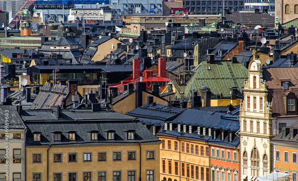 Stockholm black rooftops. Old town of Stockholm - popular tourist destination. Sweden