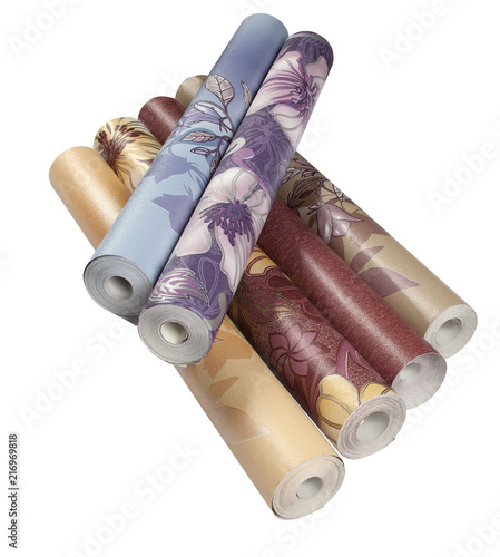 Different rolls of wallpaper isolated on white background with clipping path