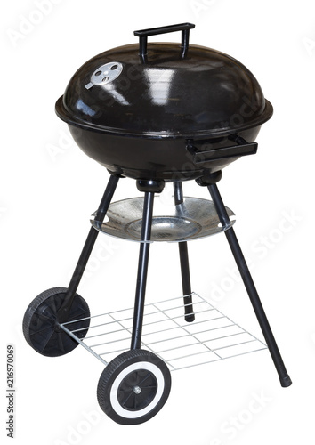 Black Trolley Charcoal BBQ Barbecue Grilll on white with clipping path included