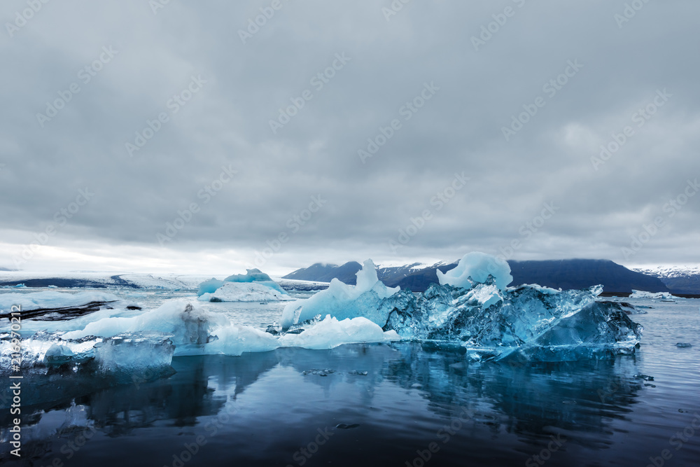 Icebergs in Jokulsarlon glacial lagoon. Vatnajokull National Park, southeast Iceland, Europe.