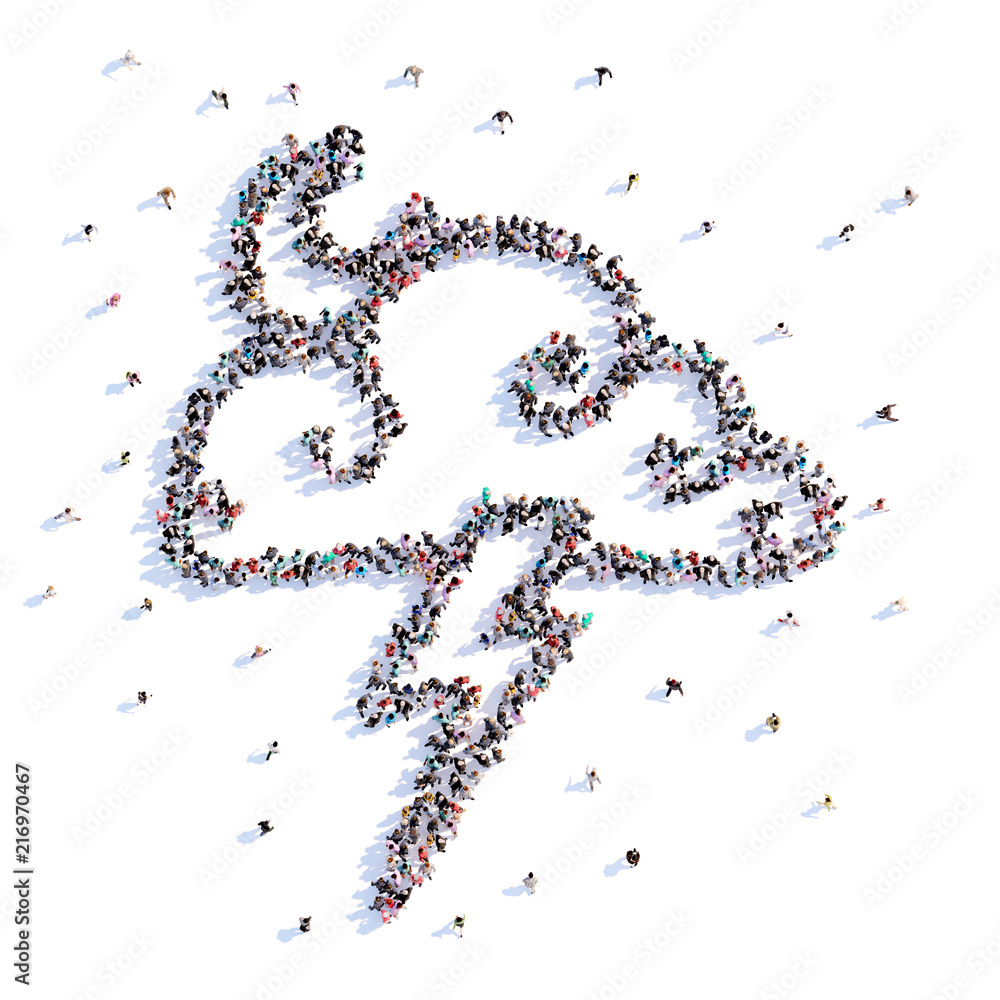 A lot of people form cloud, icon . 3d rendering.