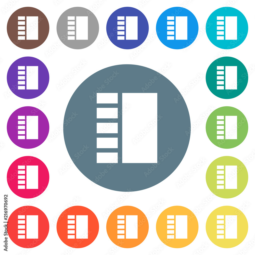 Vertical tabbed layout flat white icons on round color backgrounds Vertical tabbed layout flat white icons on round color backgrounds