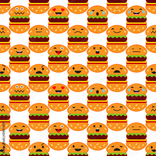 Seamless background with Emotions Hamburger. Cute cartoon. Vector illustration. Textile rapport.