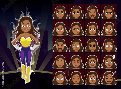 Superhero Psychic Girl Cartoon Emotion faces Vector Illustration