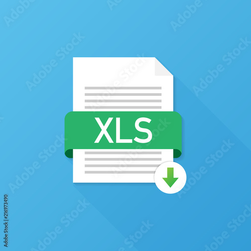 Download XLS button. Downloading document concept. File with XLS label and down arrow sign. Vector illustration.