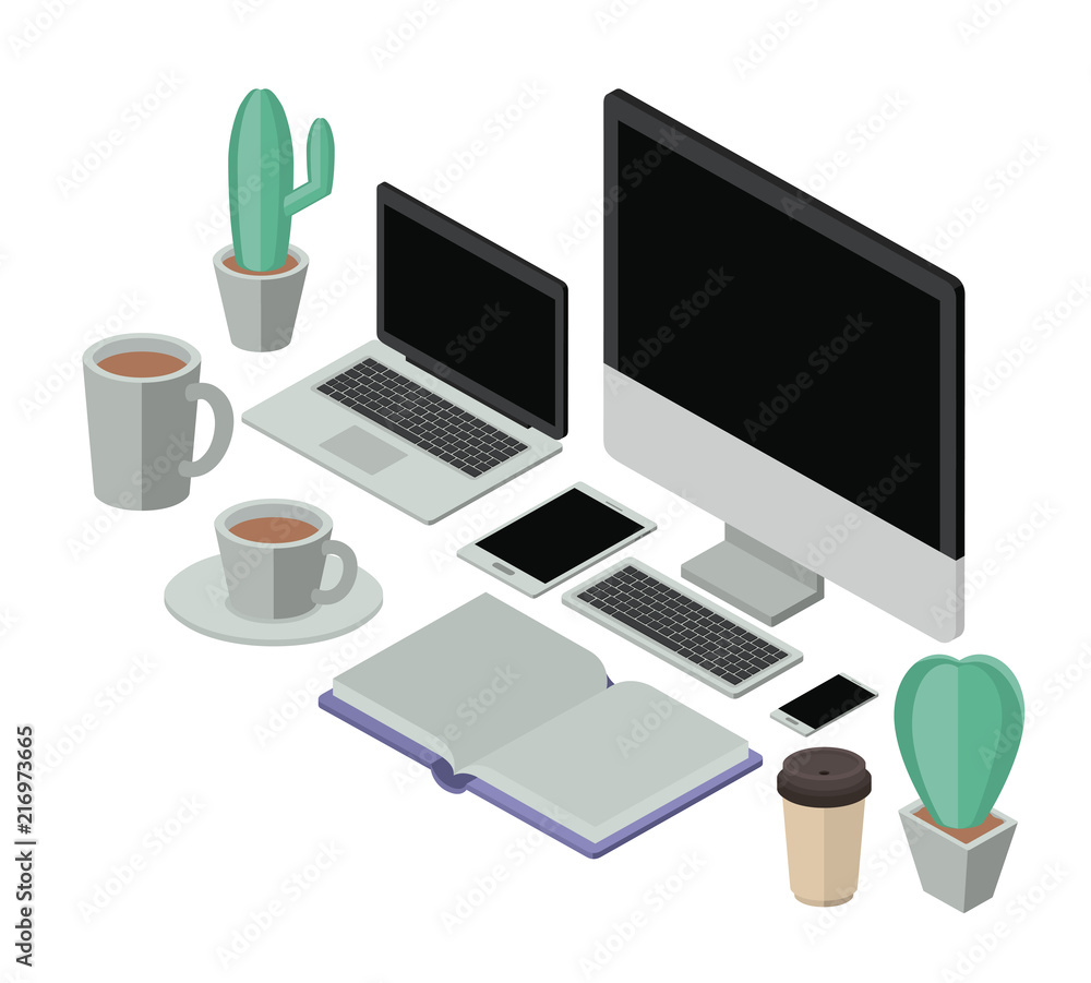 workplace elements isometrics icons vector illustration design workplace elements isometrics icons vector illustration design