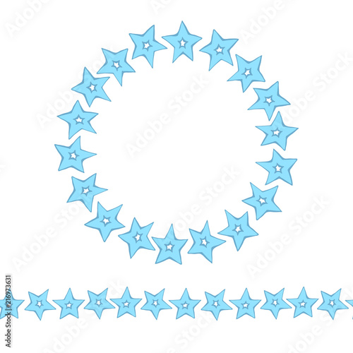 Christmas seamless pattern and round frame of the stars.