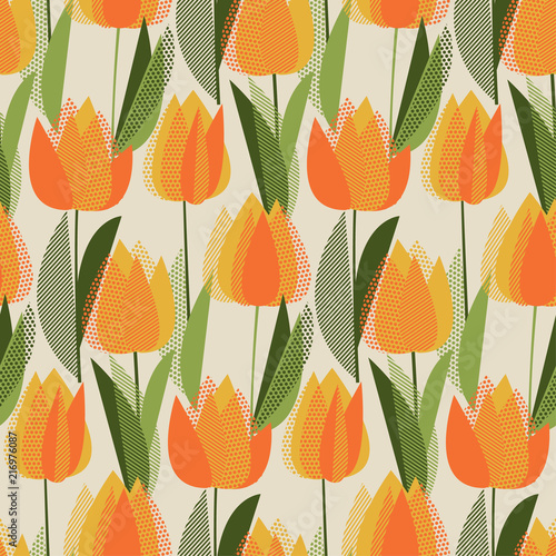 abstract yellow tulip flowers seamless pattern.