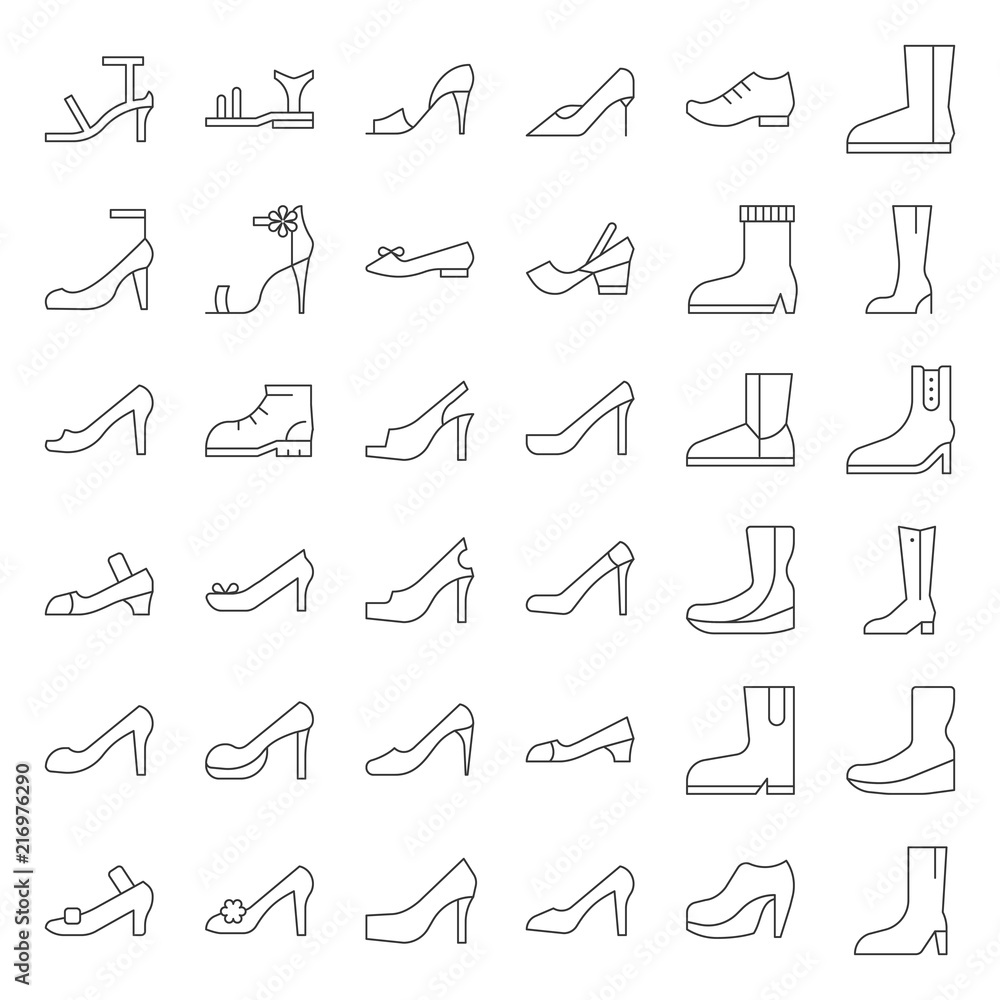 Obraz premium Woman fashion Shoes, high heel and boot icon set, thin line