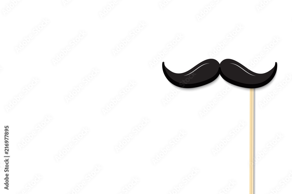 black mustaches on plastic stick isolated on white background. vintage retro art design. black mustaches on plastic stick isolated on white background. vintage retro art design.